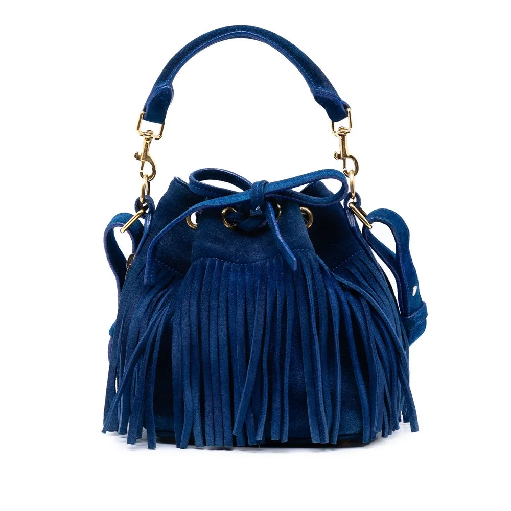 Pre-Loved Saint Laurent Small Suede Emmanuelle Fringe Bucket Bag
